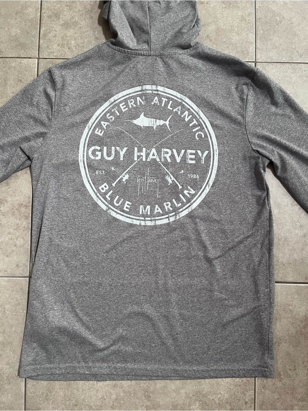 Guy Harvey Mens Pullover Hoodie Sweatshirt Lightweight Gray Small Long Sleeve